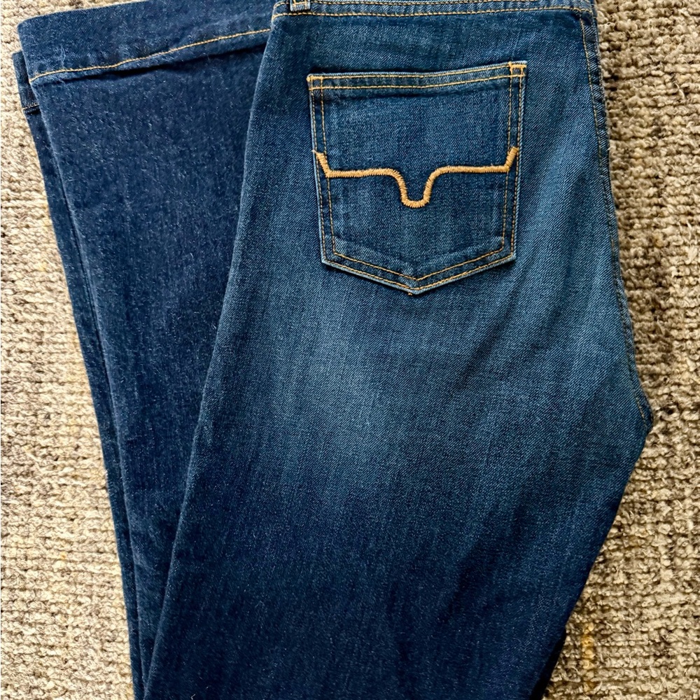 Kimes Ranch Women's Boot Cut Jeans in Dark Indigo with Gold Stitching